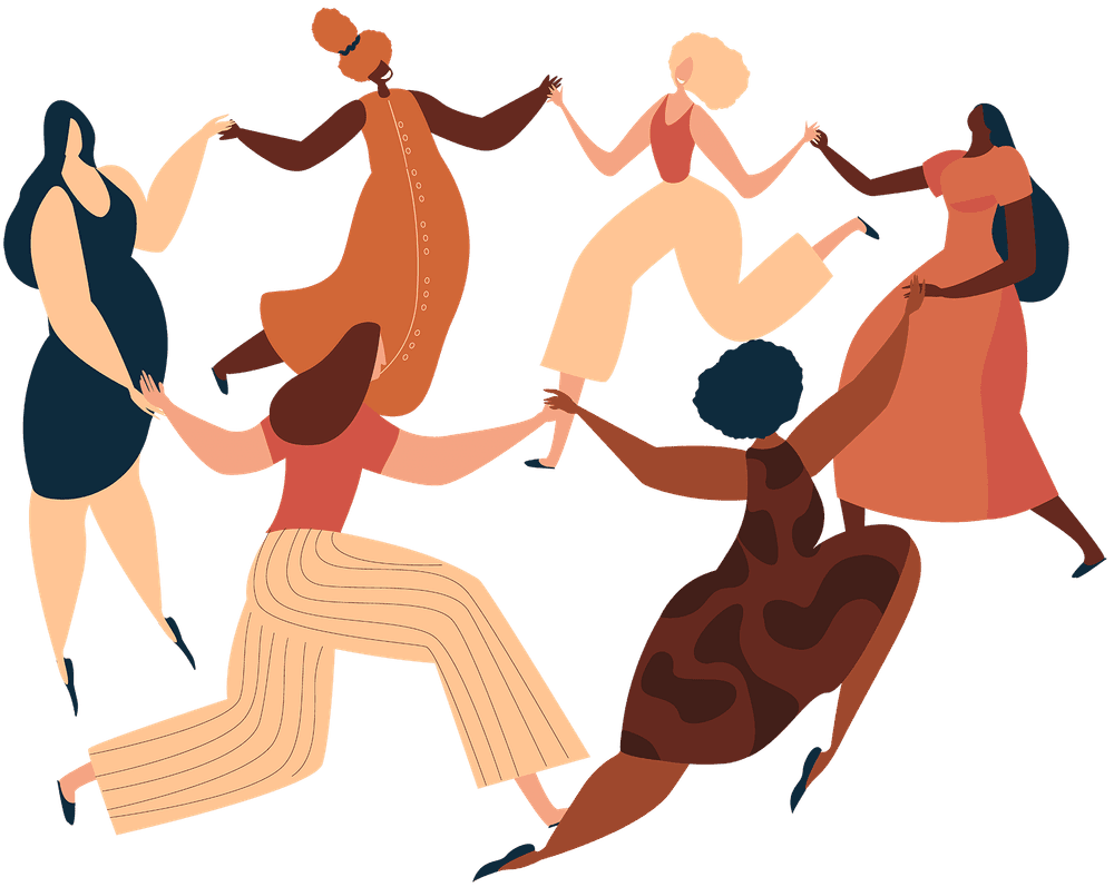 Women supporting each other in a circle, representing unity and shared health journey